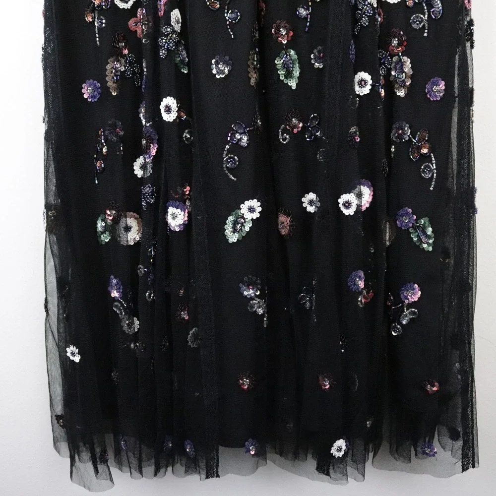 Needle & Thread Floral Ombre Dress 8 Black Sequin Beaded Embellished Midi - Picture 4 of 12